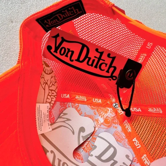 Von Dutch Neon Orange Velvet Trucker Hat - Picture 8 of 9